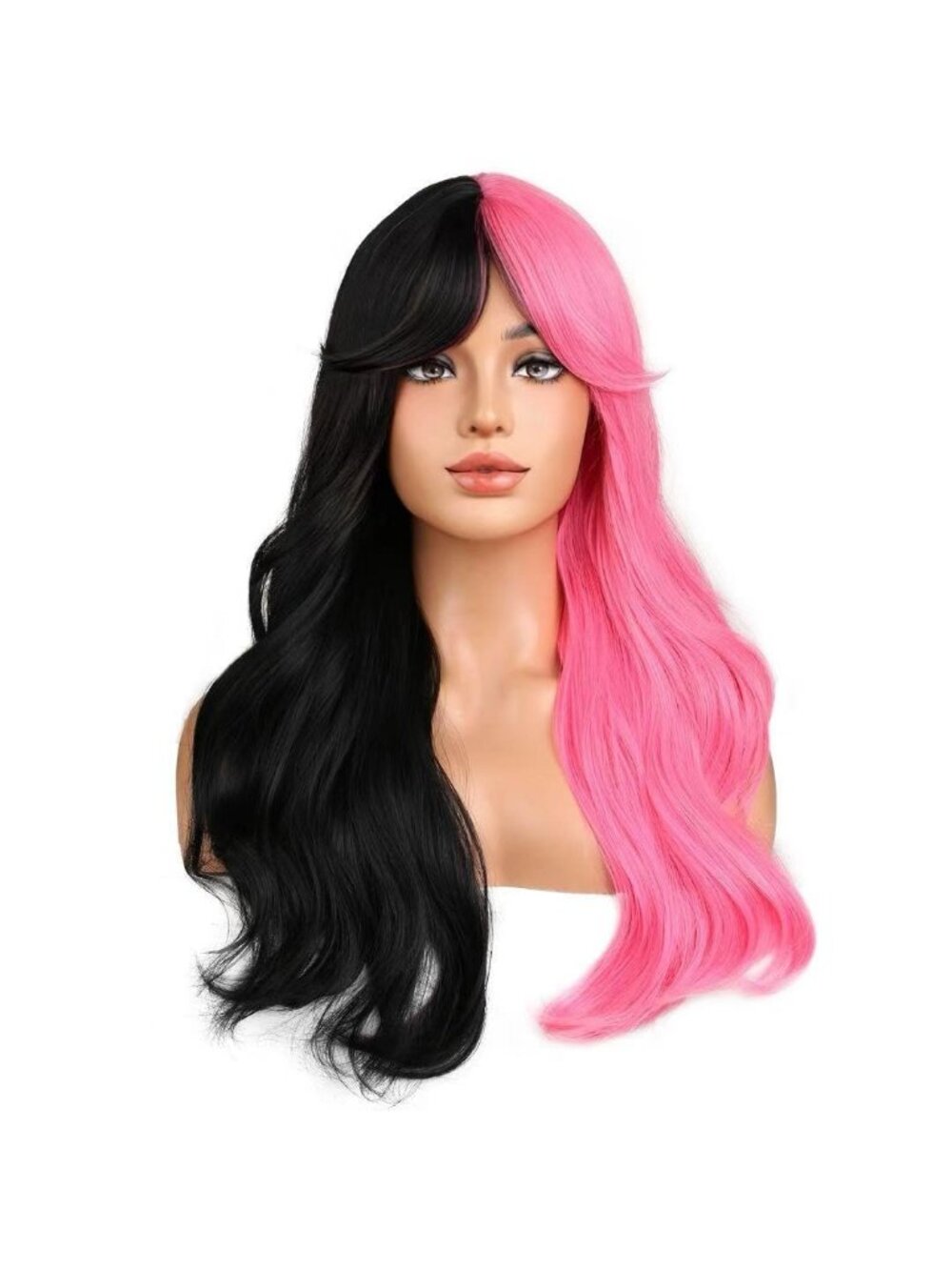 Women's Black and Pink BERON Long Ombre Wig for Curly Wavy Synthetic Hairs